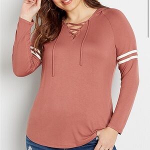 Maurices 24/7 Solid Lace Up Hooded Baseball Tee